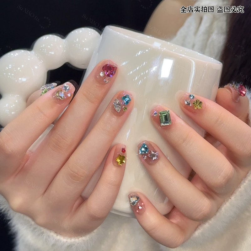 Heavy-Duty Wearable Nails 2026 New Style High-End Cute Short Wearable Manicure Pure Handmade Exquisite Nail Patches