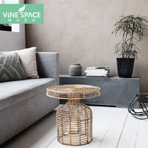 Nordic simple furniture Natural rattan skirt shape round side table Coffee table Indoor living room model room matching