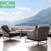 Nordic outdoor rattan furniture Solid wood rattan net rope combination Leisure balcony Garden Sofa Table and chair Sales department Model room