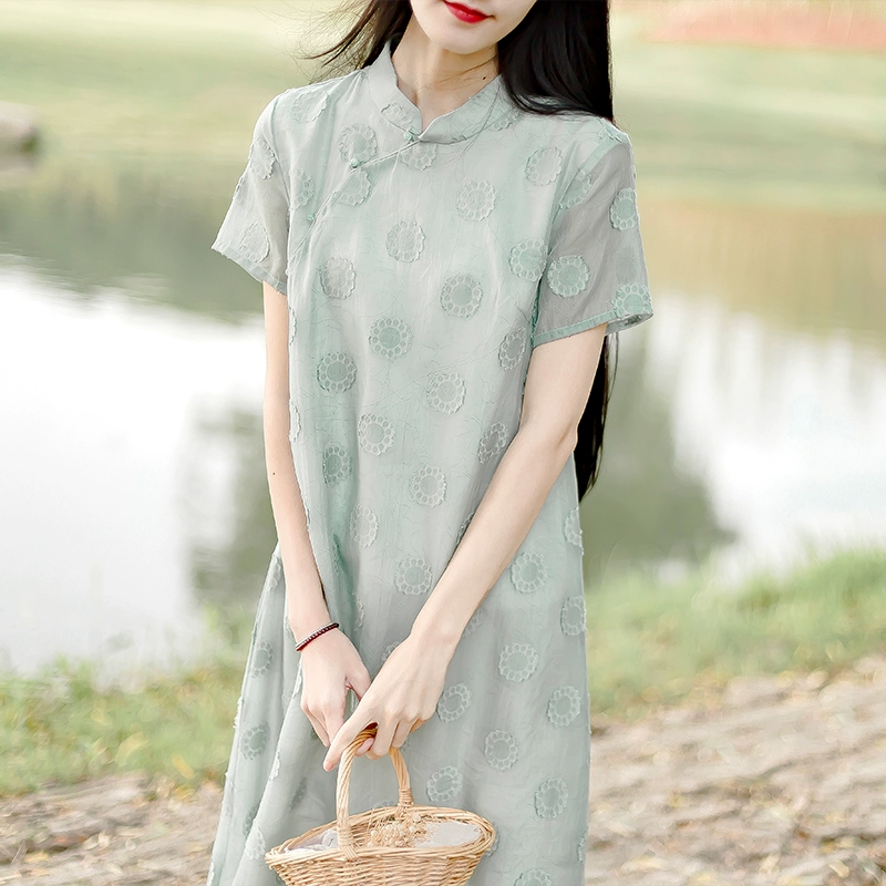 Người hâm mộ văn học cotton và lanh Quần áo phụ nữ ban đầu 2021 - A-Line Váy
