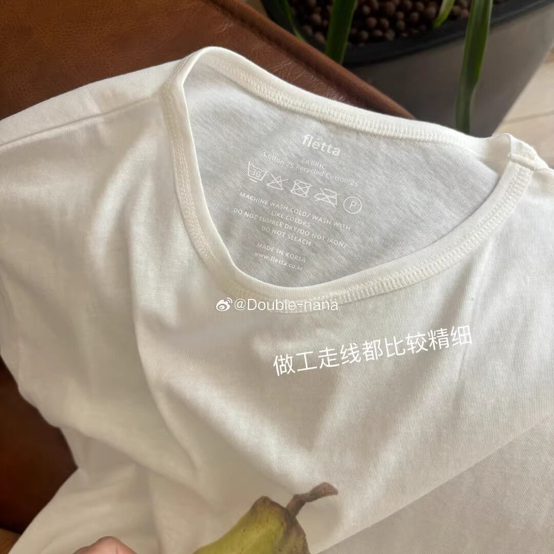 Корейская винтажная футболка Fletta с рисованным принтом груши свободного кроя с короткими рукавами