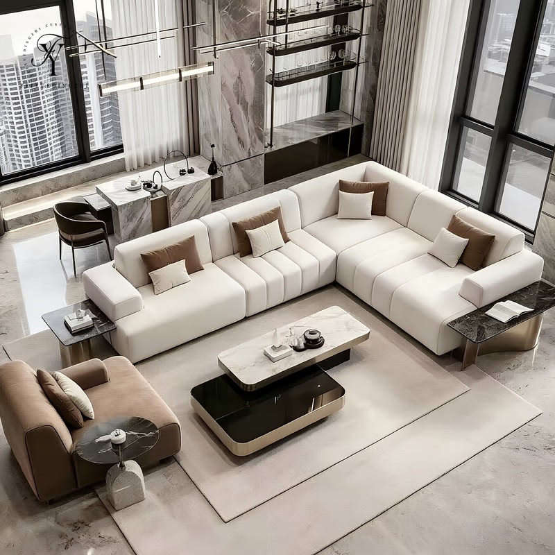 Hotel Lobby Reception Area Sofa Model Room Living Room L-Shaped Corner Sofa Sales Office Clubhouse Sofa Set
