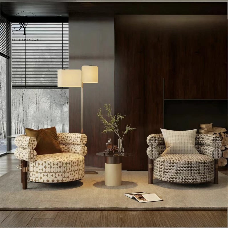 B&B Wabi-Sabi Style Sofa Chair, Hotel Retro Leisure Chair, Villa Living Room Model Room Single Chair, Designer Model