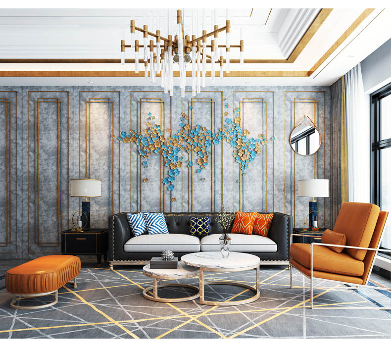 Ghế sofa da sang trọng hậu hiện đại Vải da Bắc Âu kết hợp với ghế sofa phòng khách ba chỗ kiểu Mỹ kết hợp tối giản hiện đại - Ghế sô pha sofa gỗ nguyên khối