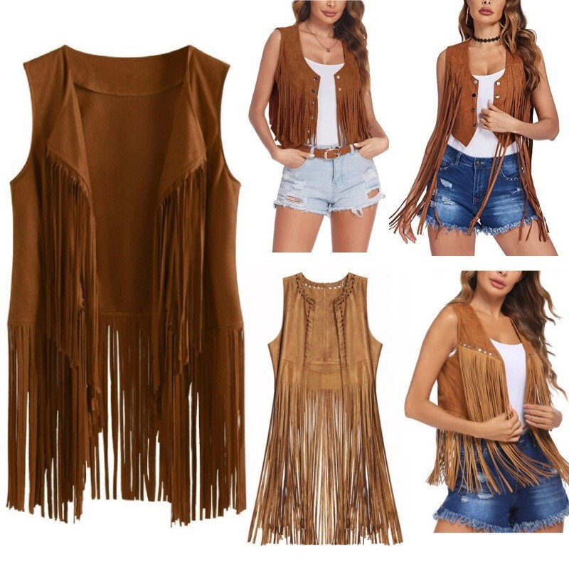 Xinjiang, Sichuan, and Yunnan Travel Outfit New Suede Tassel Vest Jacket Sleeveless Mid-Length Vest for Outerwear Xinjiang, Sichuan, and Yunnan Travel Outfit New Suede Tassel Vest Jacket Sleeveless Mid-Length Vest for Outerwear