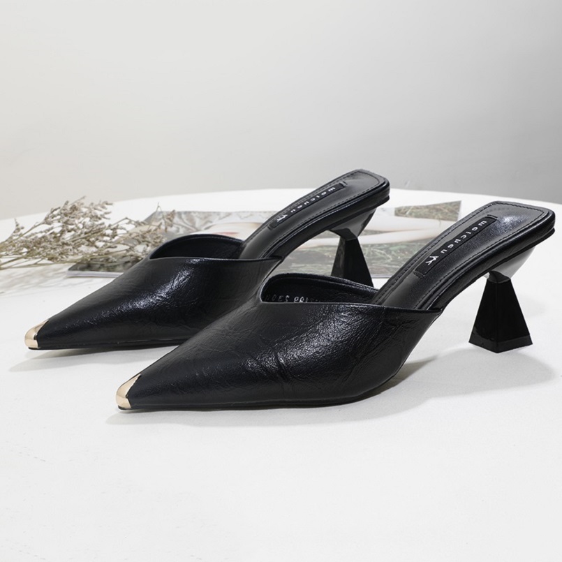 Tide Cards High Heel Sandals Woman Fine Heel 2022 Summer New Internet Red Sexy Half slipper Baotou Mueller Shoe Female outwear 