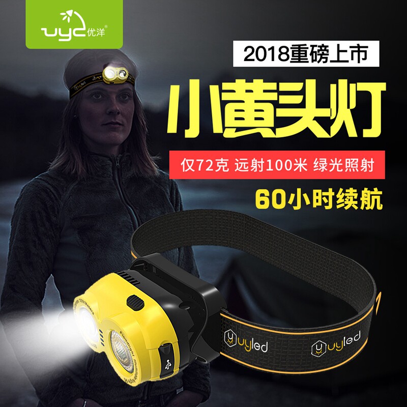 Youyang small yellow headlight Fishing lamp Strong brightness charging waterproof split dimmable led lamp H02