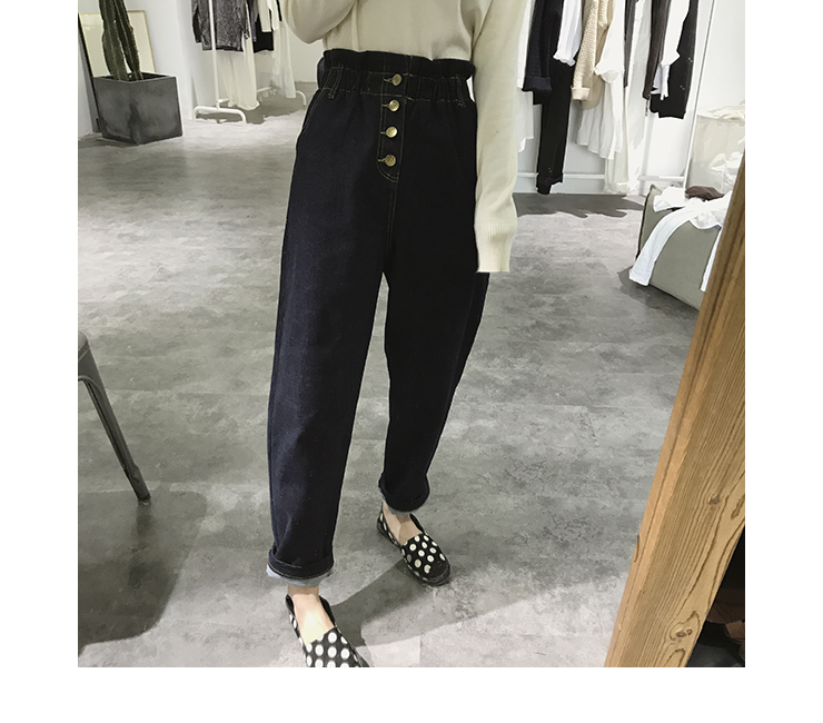 Bốn chiếc quần jeans nữ mùa thu và chân rộng rộng size rộng là quần skinny mỏng Hàn Quốc quần eo cao quần harem quần nữ