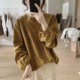 Puff sleeve shirt women's spring and autumn new loose large size thin round neck niche design nine-quarter sleeve cotton top