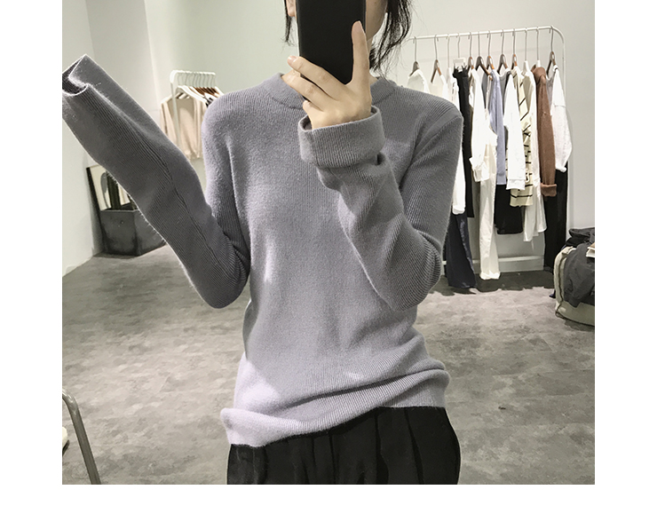 Trumpet tay áo dệt kim Phụ nữ mùa thu / mùa đông cổ áo dài tay Hàn Quốc Slim Fit màu rắn cơ sở áo len áo len mongtoghi