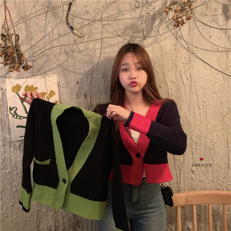 VK旗艦店 韓國風復古撞色針織單品外套