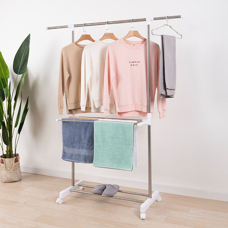 Friend Lite clothes hanger floor folding indoor drying rack Stainless Steel Home Single Stem Hair Towel Rack mobile hanging hanger