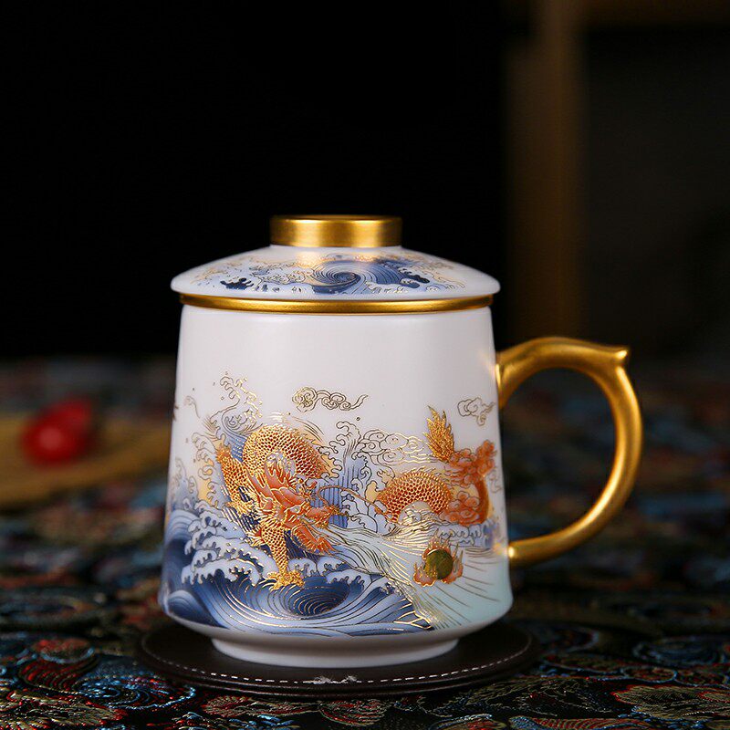 Chanter hand-painted patterns three into the kiln exquisitely as fat as jade office cup tea cup ceramic cup dragon pattern cup