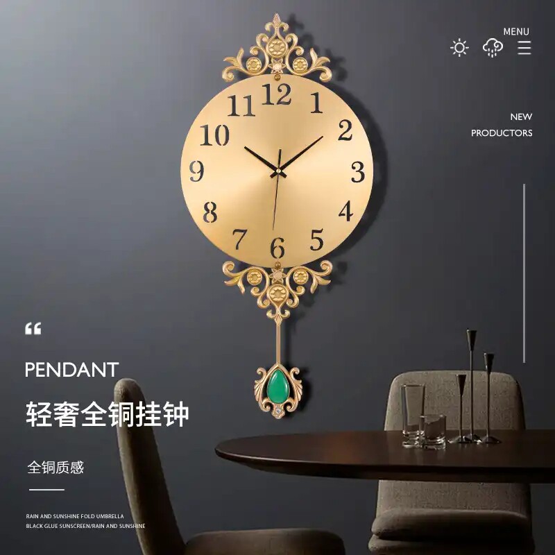 A clock with a hundred years of grace and elegance new pure copper wall clock light luxury all copper texture wall clock vibrating headlines with the same style