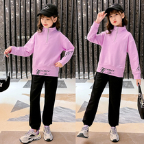 Girl Autumn Clothing Suit 2021 New CUHK Childrens Tennis Red Girl Foreign Air Korean Version Children Leisure Sports Two Sets
