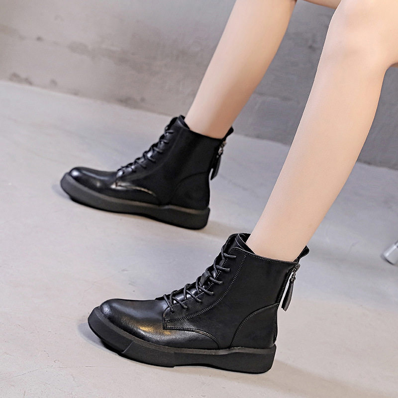 Martin boots added new British in short tube autumn winter female boots flat with retro-plus ply thick bottom boots