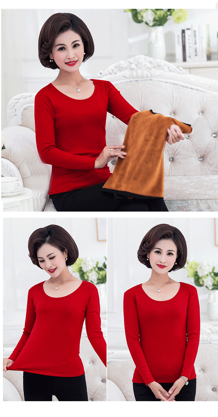 Đồ lót nữ nhiệt cộng với áo nhung độn cộng với nhung cotton cỡ lớn thả lỏng áo sơ mi dài tay mẫu mẹ trung niên áo dài tay nam nữ