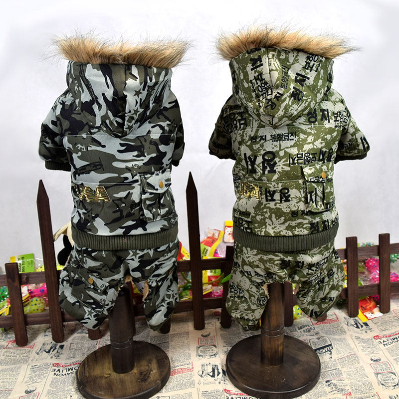 New Bichon Teddy dog ​​clothes winter clothes USA camouflage cotton wool warm four-legged clothes cat clothes