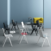 Simple office conference chair with table board student training chair armrests white plastic backrest four-legged chair with writing board