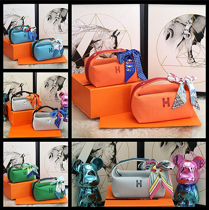 Pai Ge H Brand Fully Hand-Sewn Trousse Lunch Box Bag 21-25cm Original Canvas Multi-Color Hand-Held Makeup Bag for Women
