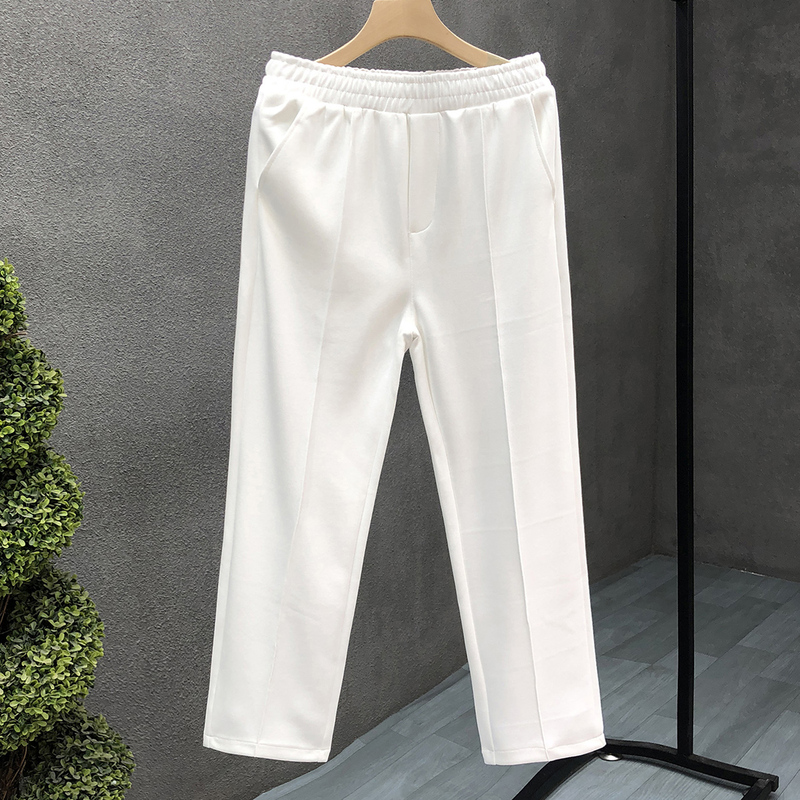 2024 Autumn New Straight-Leg Pants for Men, High-End Simple White Clean-Line Casual Pants with Elastic Waist, Comfortable Long Trousers