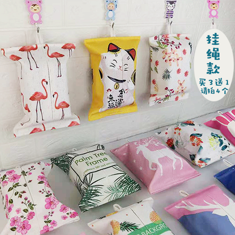 Hanging type tissue cover wall fabric paper towel bag living room bathroom paper towel bag cute cartoon Nordic storage box