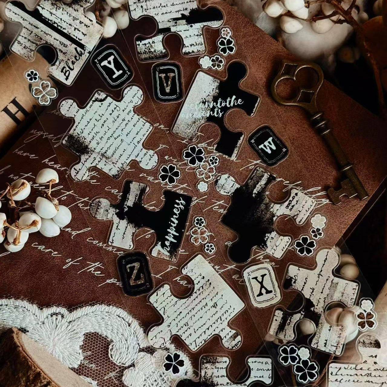 ♡海外マステ♡ 霖蓝汐原创手账  さん  怀旧拼貼（PET） 拼图拼画】霖蓝汐原创手账胶带新品pet切模拼图胶带长循环整卷