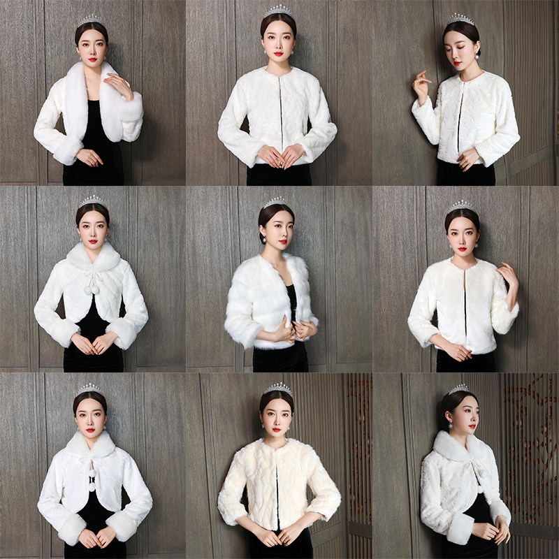 2020 new wedding fur shawl wedding dress warm jacket bride bridesmaid fur coat long sleeve boutique shawl