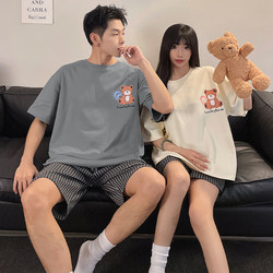 Summer cotton cartoon couple pajamas women short -sleeved shorts, men's leisure can wear cute home clothing suits