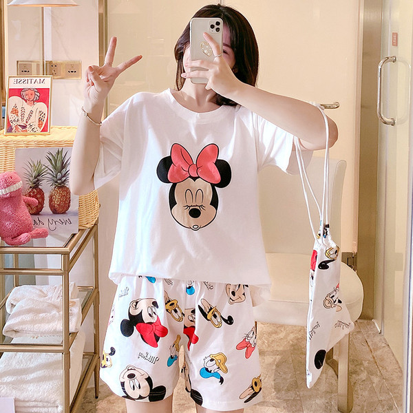 Summer Korean cloth bag pajamas ladies short-sleeved cotton student cute summer storage bag casual home clothes suit