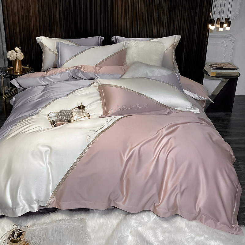 European style spring and summer double-sided 80 LF Tencel four-piece set high-grade embroidery quilt cover naked sleeping silky bedding