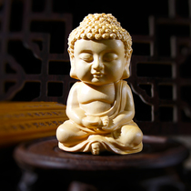 Boxwood carving ornaments hand-held home tea pet version Monk character crafts small Tathagara ride retro car decoration