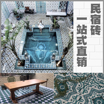 Homestay l green tiles Moroccan style decorative background wall tiles parquet floor tiles Nordic balcony flower pieces
