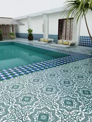 Homestay l green tiles Moroccan style decorative background wall tiles parquet floor tiles Nordic balcony flower pieces