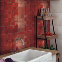 Retro red glazed hand-made tiles Moroccan art tiles square tiles kitchen bathroom 3D three-dimensional decorative wall tiles