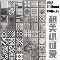 Sticking retro waist line small flower tiles Nordic bathroom living room wall tile shop black and white flower floor tiles 100X100