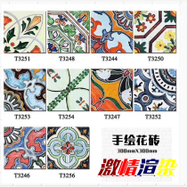 Retro blue tile restaurant kitchen bathroom floor tiles non-slip 300x300 wall tiles toilet hand-painted tiles