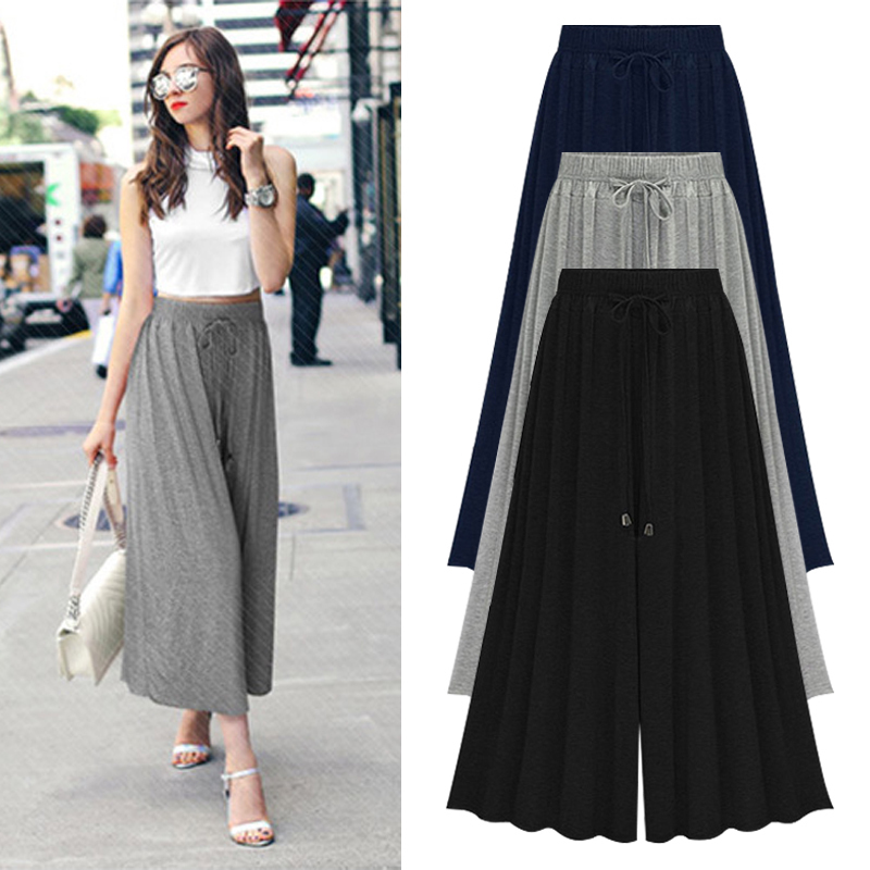 Plus Size Thin Wide-Leg Pants for Women, Modal Three-Quarter Skirt Pants, Loose Nine-Quarter Pants for Summer, for Plus-Size Women 100kg