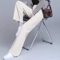 Fat Mm Extra-large Code Loose White Chenille Broadlegged Pants Woman Spring Autumn High Waist Display Slim Mopping Light Core Suede Straight Drum Pants