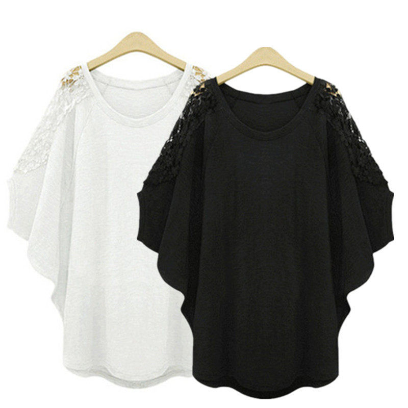 Plus fat plus size lace top clothes women's short-sleeved summer fat mm hook flower hollow loose bat T-shirt 200 catties