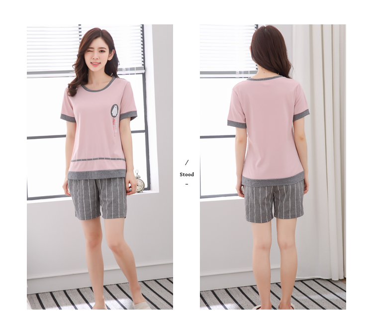 Vài Đồ Ngủ Mùa Hè của Phụ Nữ Bông Ngắn Tay Áo Phim Hoạt Hình Dễ Thương Hàn Quốc Trang Chủ Dịch Vụ Nam Mặc Kích Thước Lớn Bộ đồ bộ mặc nhà