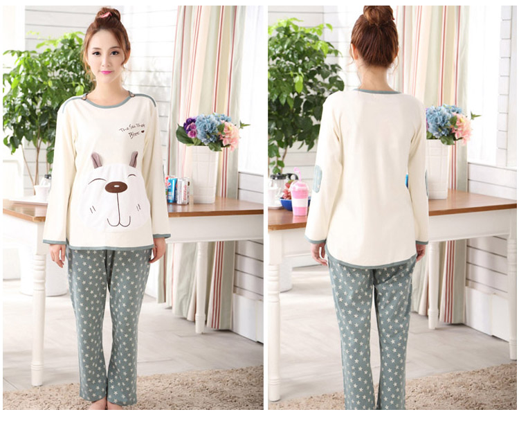 Ưu đãi đặc biệt phiên bản Hàn Quốc của bộ đồ ngủ cotton dài tay mùa thu và mùa đông dành cho nữ bộ pijama