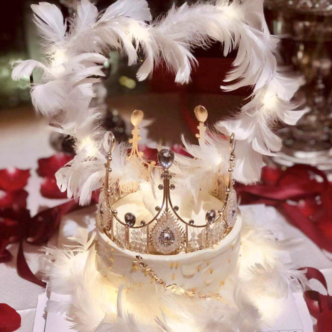 100 Variable Feather Mesh Red Cake Decoration Pendulum Small Fairy Cake Plugin Feather Line Loving Decoration-Taobao