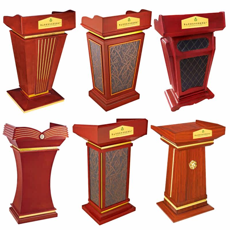 Red Wood Color Speech Desk Hotel Wood Grain Color Greet Benttai Company Speaking Desk High Class Reception Desk Training Desk Chair