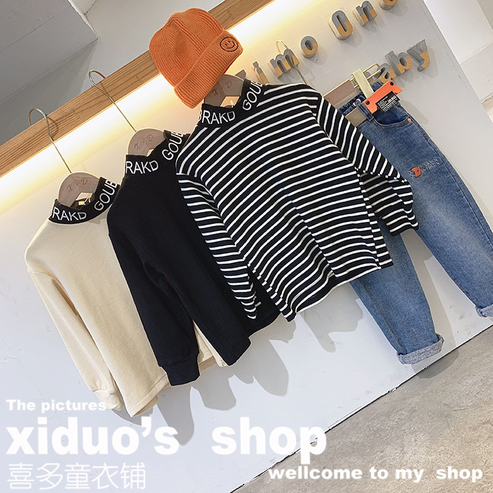 No refund, no change 2020 autumn and winter new girls' clothes, all-match neckline letter stripes, clean version, single wear, inner bottoming shirt