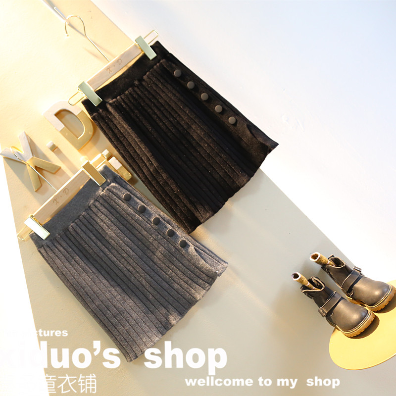 European goods children's clothing 2020 winter new girl's clothing all-match knitted pit strip side slit buckle half body knitted hip skirt