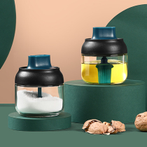 Kitchen spoon lid integrated glass seasoning tank sealed moisture-proof salt pot oil pot seasoning bottle condiment box household seasoning box