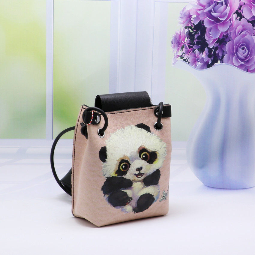 Han Prints Hand Painted Panda Graffiti Retro Fashion Handbag Creative Genuine Leather Single Shoulder Slanted Mini Phone Bag