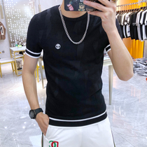 European station summer new style brand mens slim Ice Silk short sleeve sweater sweater embroidery half sleeve thin T-shirt