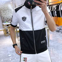 European Station 2021 Summer New Tide Brand Jacket European Personality Slim Stand Collar Cardigan Short Sleeve Jacket Men